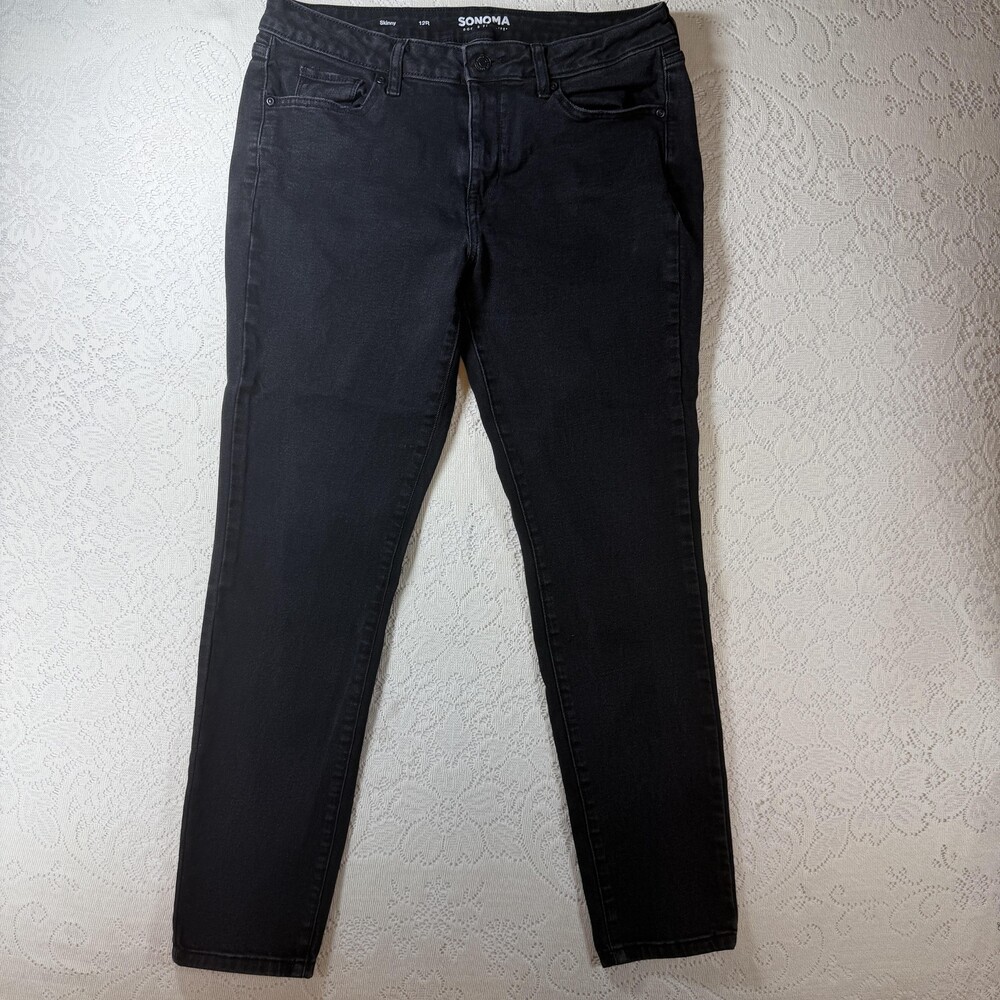 Sonoma Goods For Life Jeans Womens 12 Charcoal High Rise Skinny Stretch Denim
